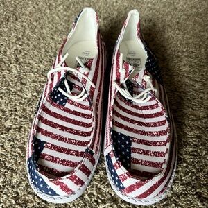 Red White and Blue slip on shoes